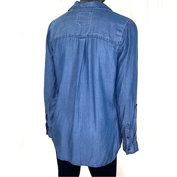SO Women's 100% Lyocell Chambray Half Button Down Long Sleeve Top Shirt Size M - Picture 4 of 11